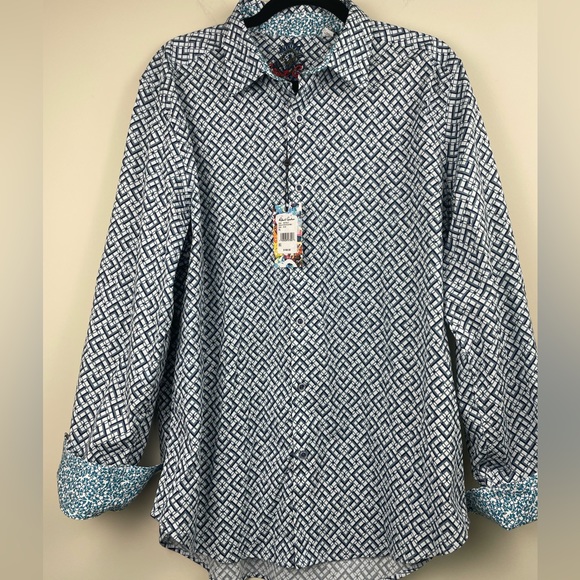 ROBERT GRAHAM Hatfield Geometric Print Button Down shirt Untucked size XL LIGHT - Picture 3 of 11